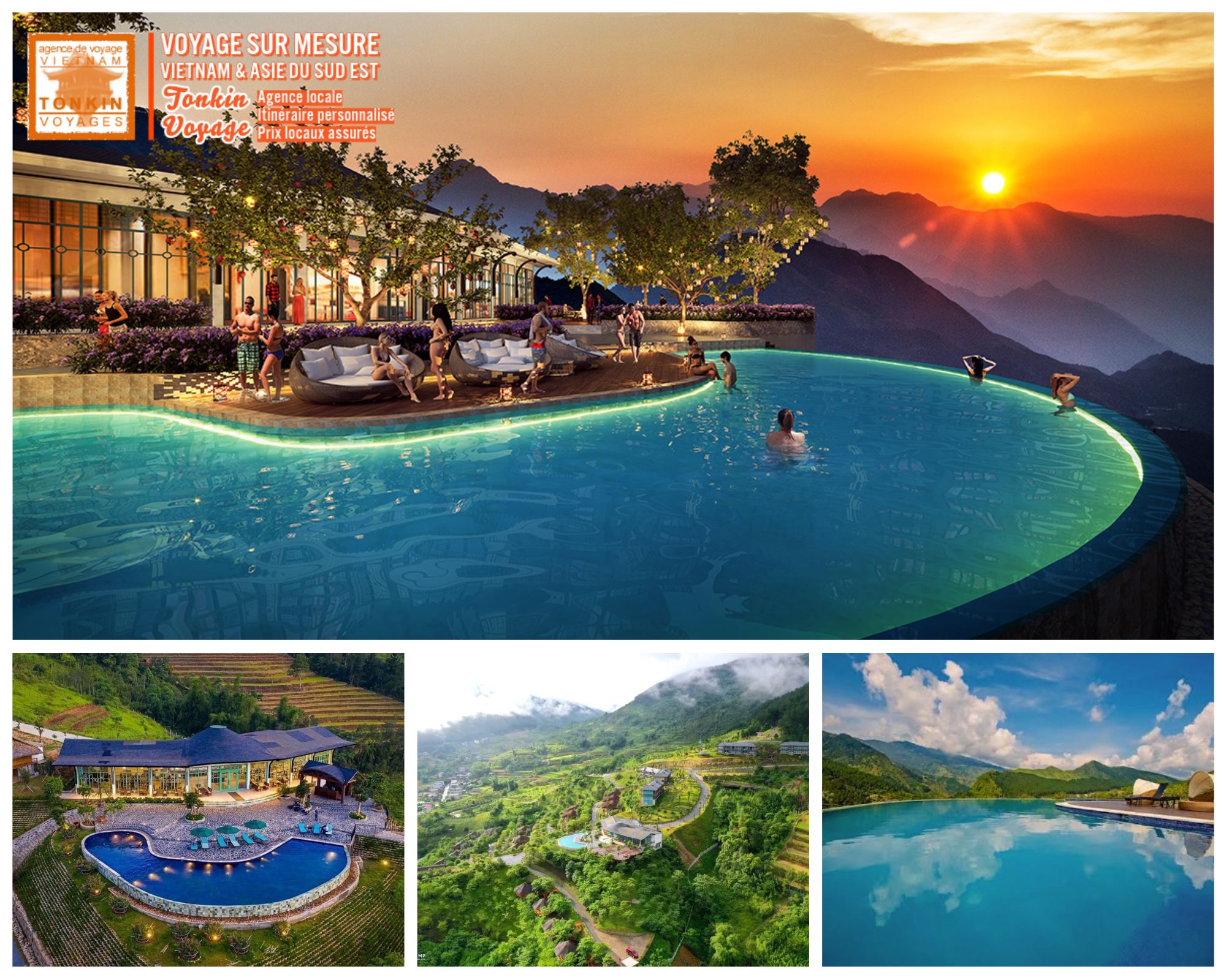 Les plus belles piscines en h&ocirc;tels et resorts, lodges au Vietnam Le Champ Tu Le Resort une piscine face aux rizi&egrave;res du Nord Ouest